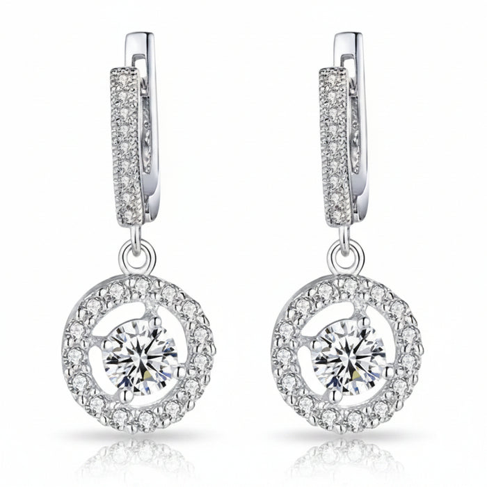 Platinum-plated zirconia drop earrings with copper base